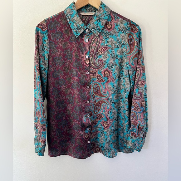Soft Surroundings Lilit Silk Paisley Pattern Button Up Shirt Size XS Petite - Picture 1 of 10